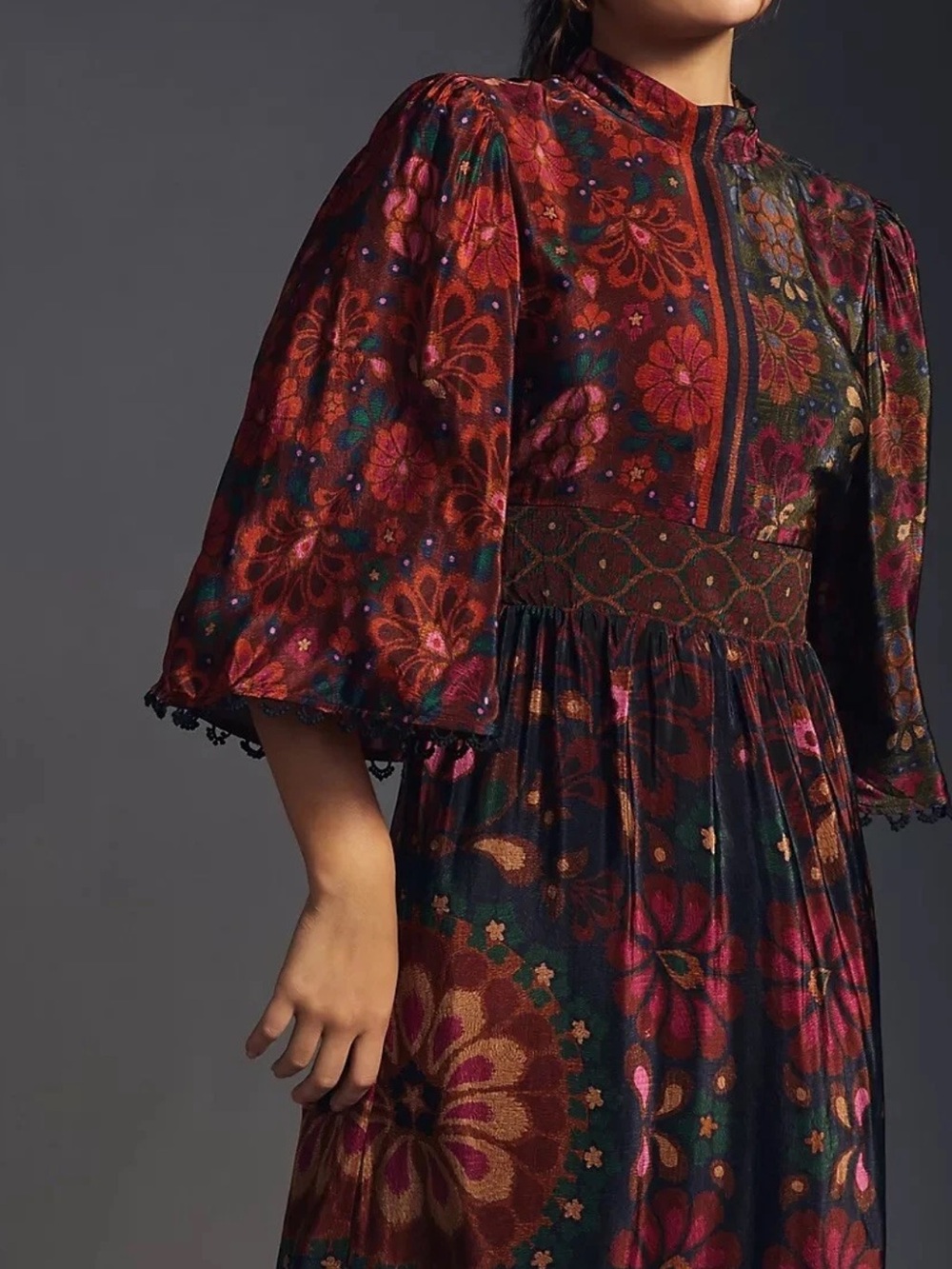 Farm Rio x Anthropologie Mock Neck Maxi Dress Small Flowy Boho fall size M - Picture 3 of 14